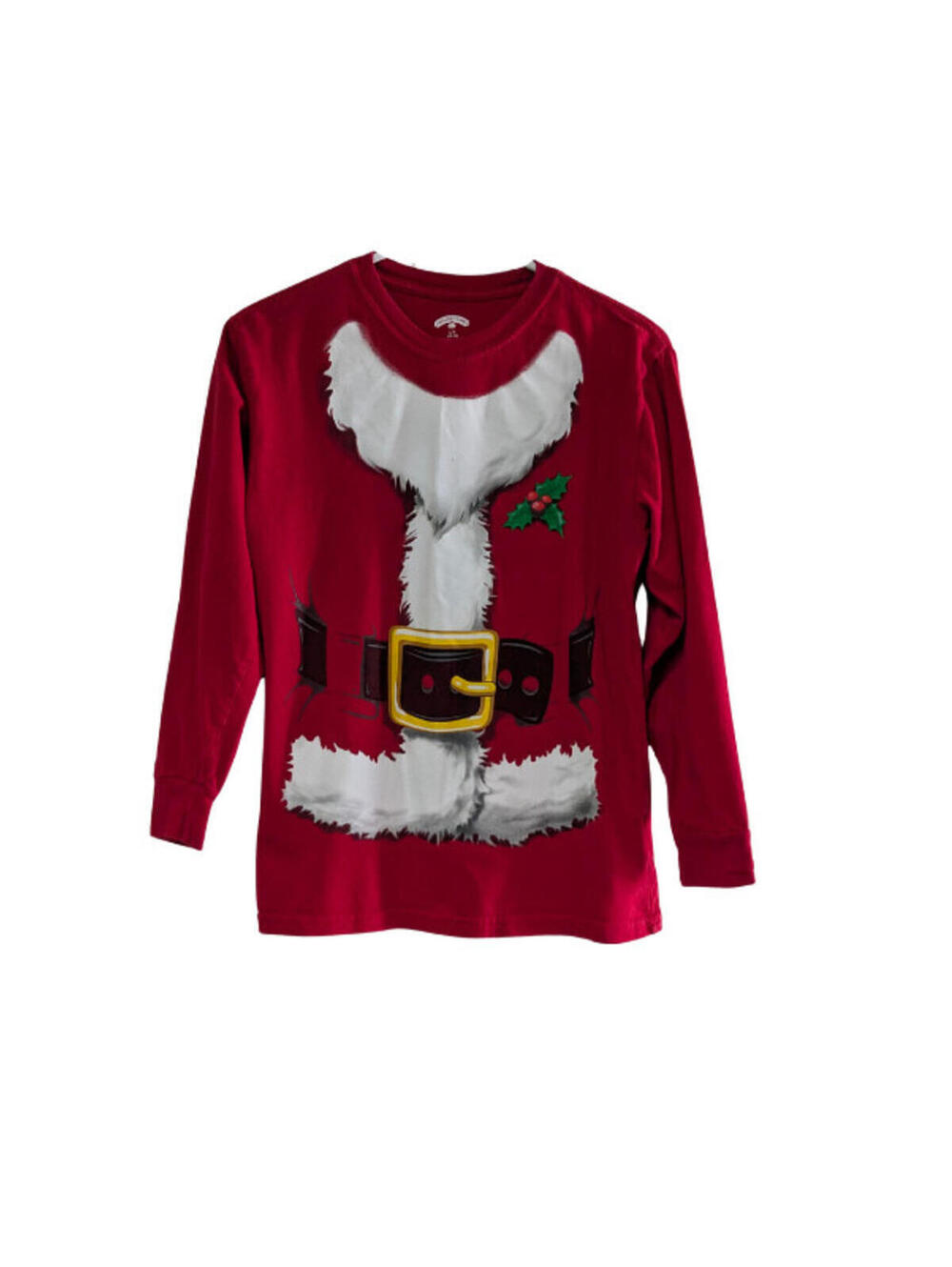 Holiday Time Kid's Santa Suit Novelty Graphic Shirt, Red, Large 10/12, Cotton